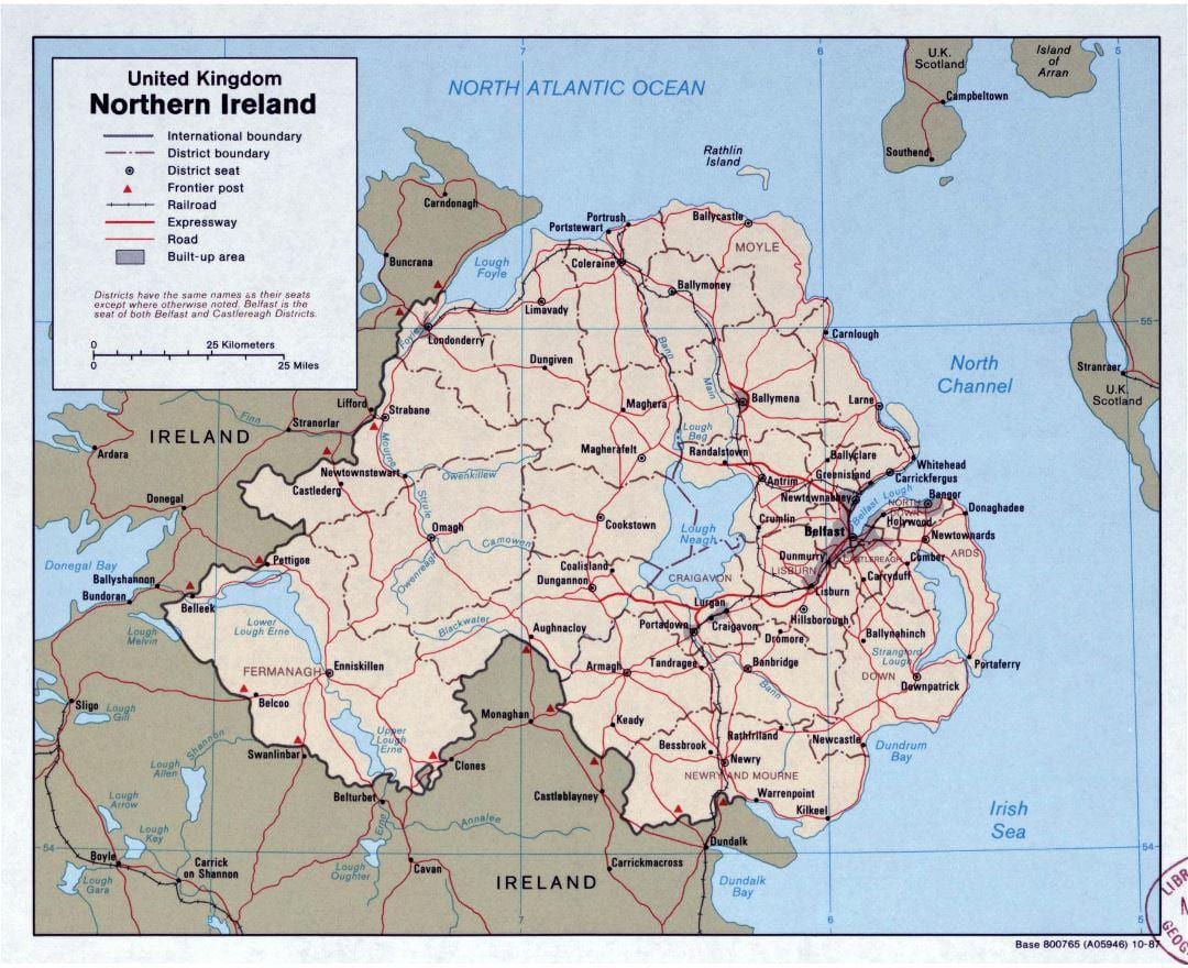 bản đồ của đường bản đồ của ai-len và bắc ireland