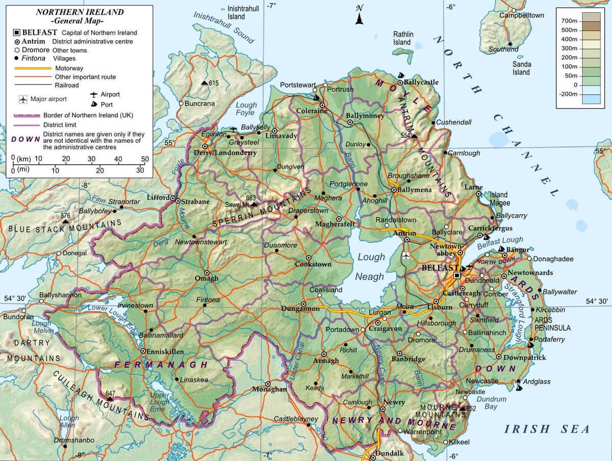 bản đồ đường phía bắc ireland