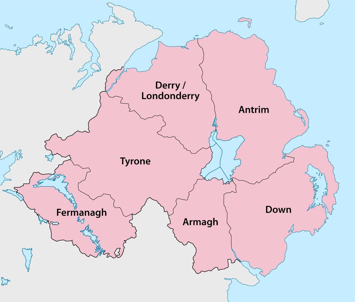 bản đồ của bắc ireland quận và thị trấn