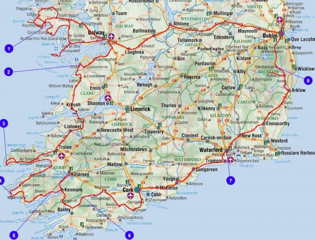 bản đồ của miền nam ireland quận và thành phố