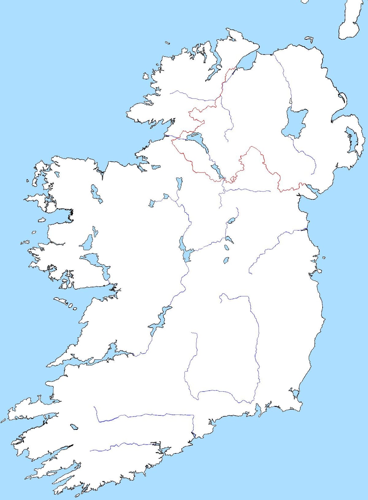 bản đồ của bản đồ trắng của ireland với con sông