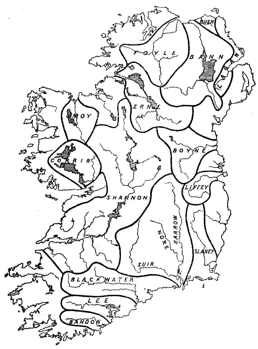 bản đồ trắng của ireland với con sông và núi non