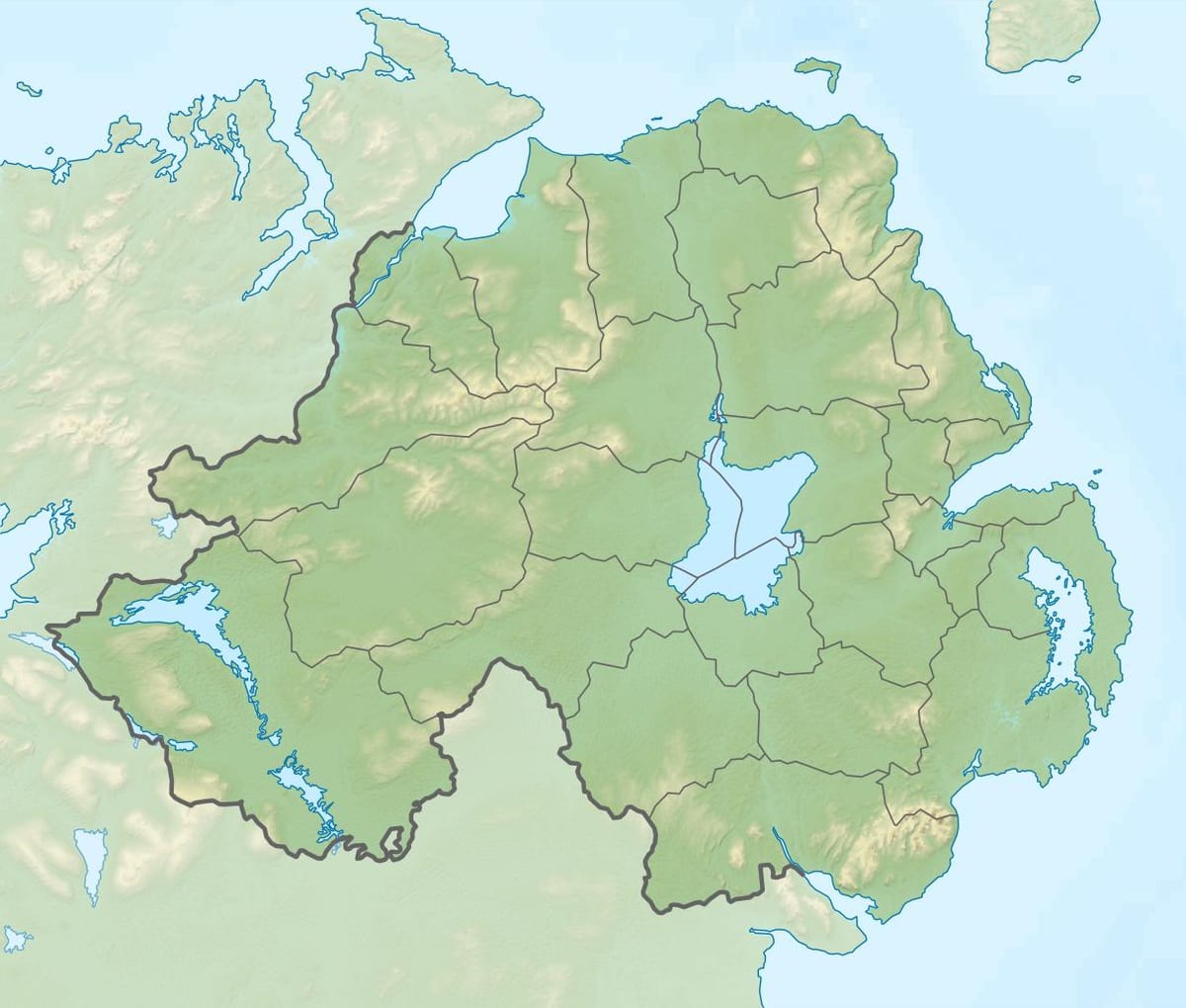 bản đồ của bản đồ vật lý của bắc ireland