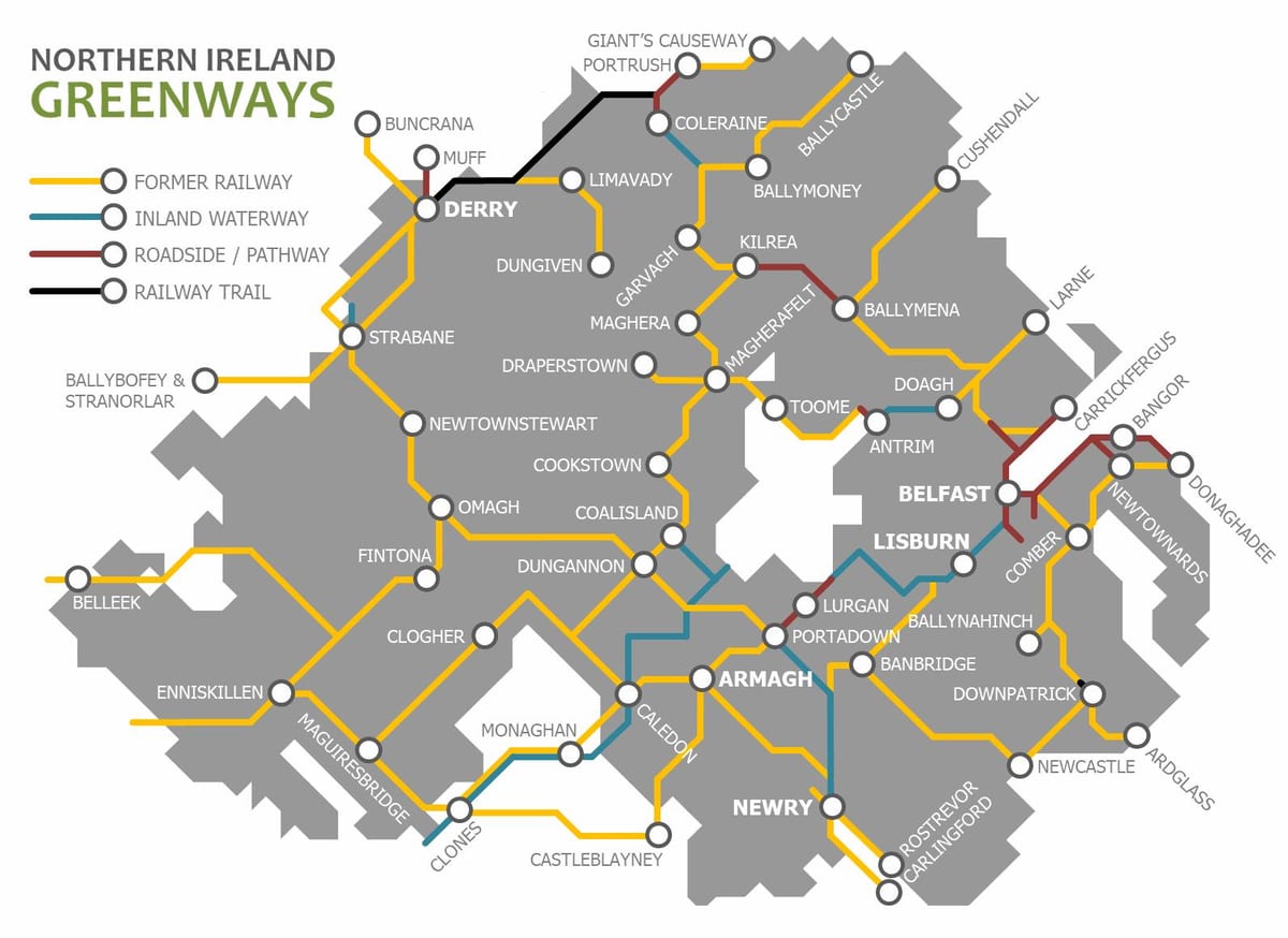 bản đồ của bắc ireland mạng lưới đường sắt