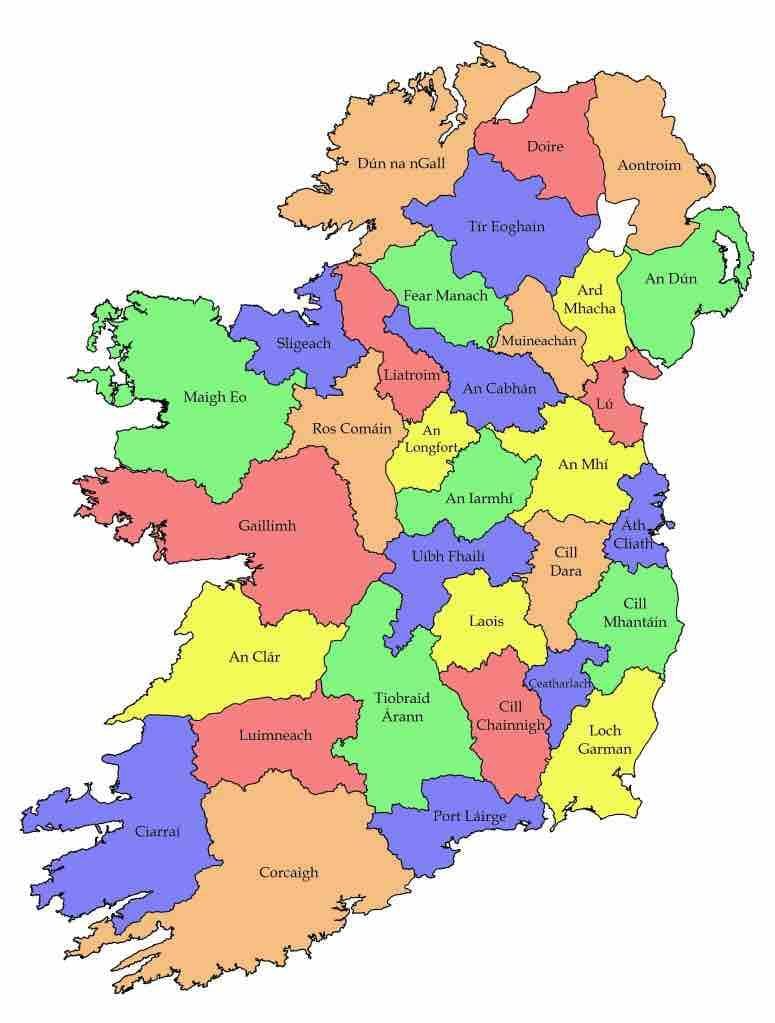 bản đồ của ireland với county tên