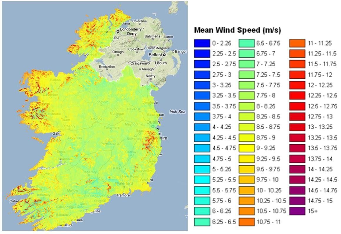 tốc độ gió bản đồ ireland