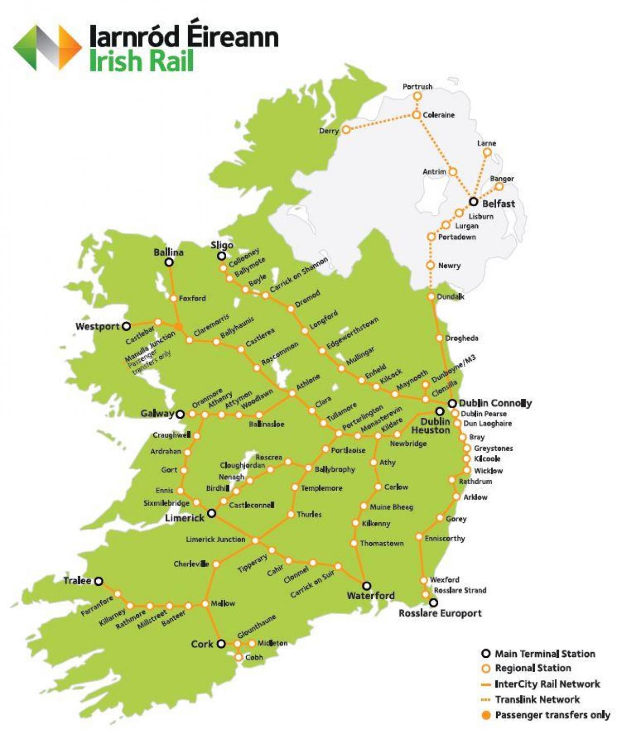 du lịch đường sắt ở ireland bản đồ