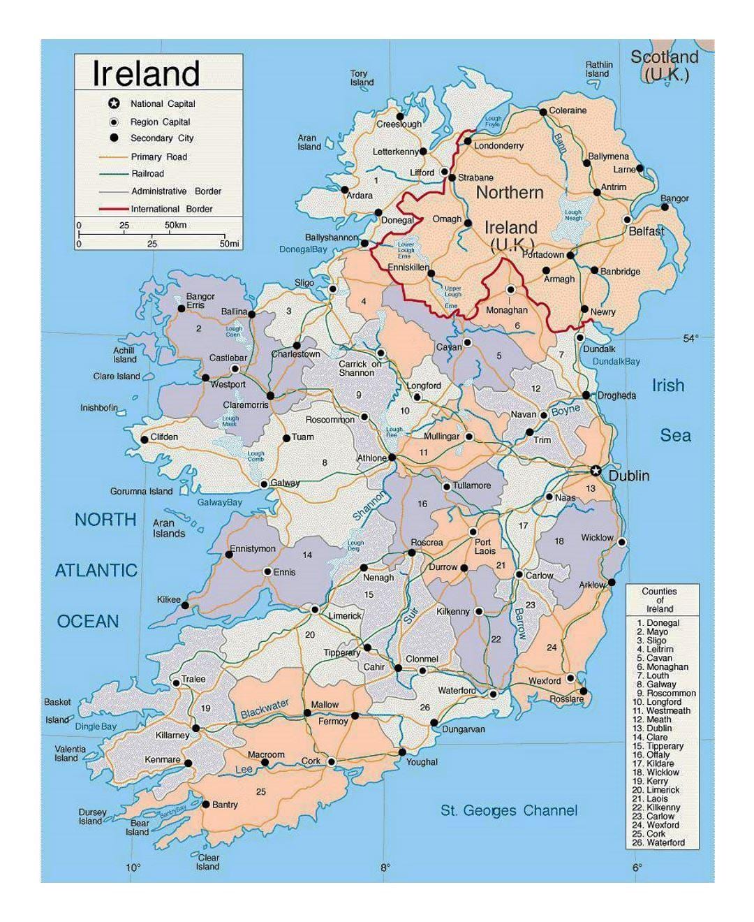 bản đồ của ireland với thành phố