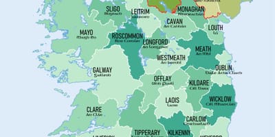 Hiển thị bản đồ của ireland với các quận trên nó