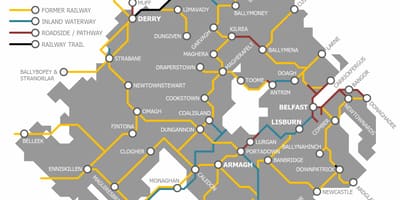 Bản đồ của bắc ireland mạng lưới đường sắt