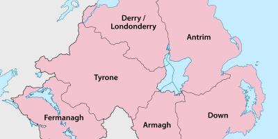 Bản đồ của bắc ireland quận và thị trấn