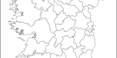 Bản đồ trắng của ireland với county biên giới